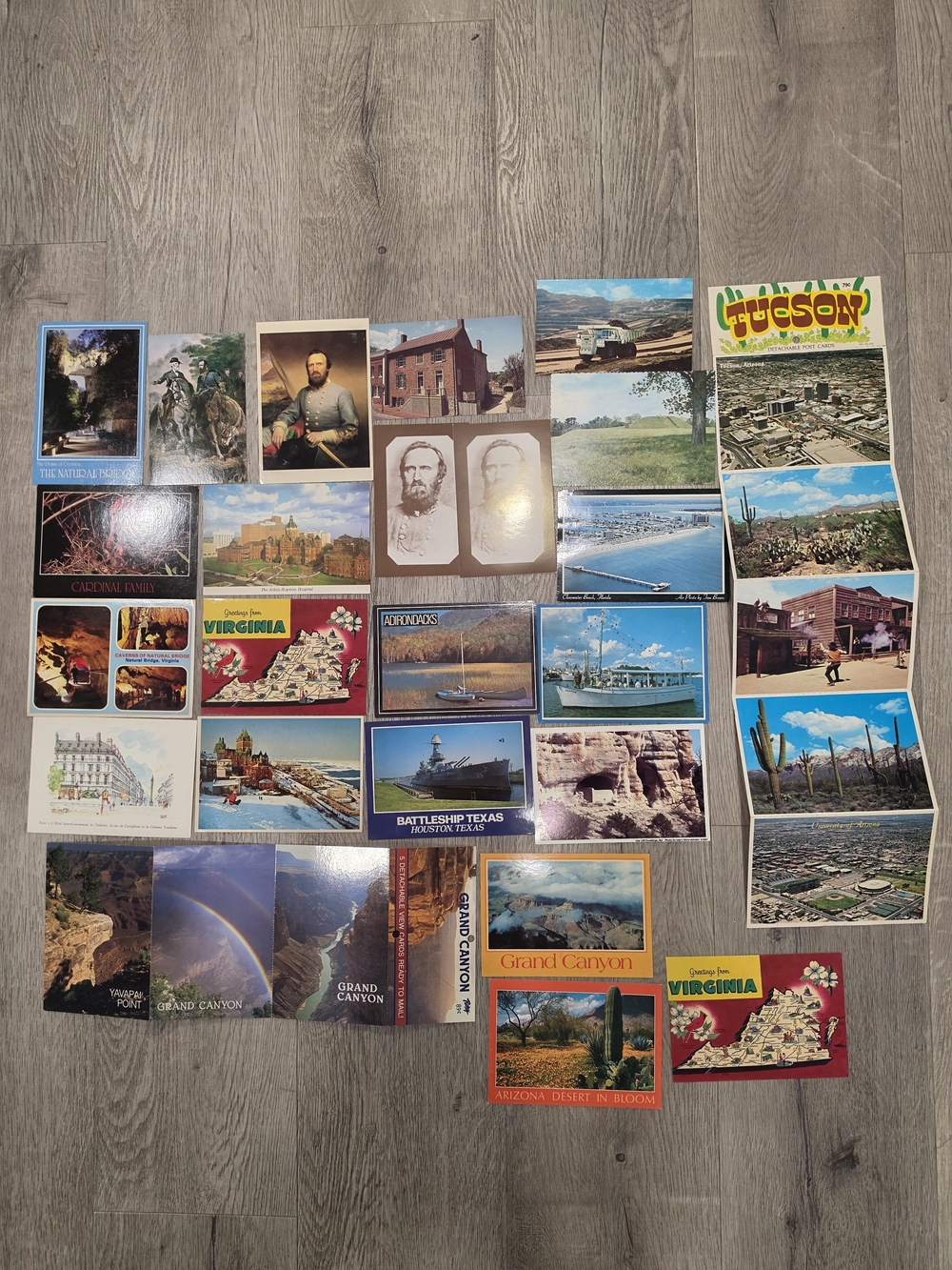 Vintage Postcards. Paris, Clesrwater Florida, Virginia, New York, Grabd Canyon